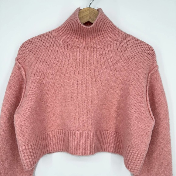 ZARA Cropped Turtleneck Sweater Alpaca Wool Blend Fuzzy Chunky Knit, Pink - Picture 7 of 13